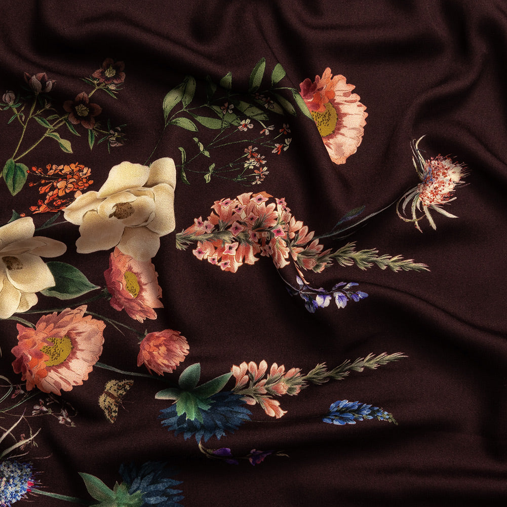 Rayon Challis - Deep Purple Floral - Baroque Bouquet Print - Mood Exclusive Wisteria Collection - Joann Fabrics