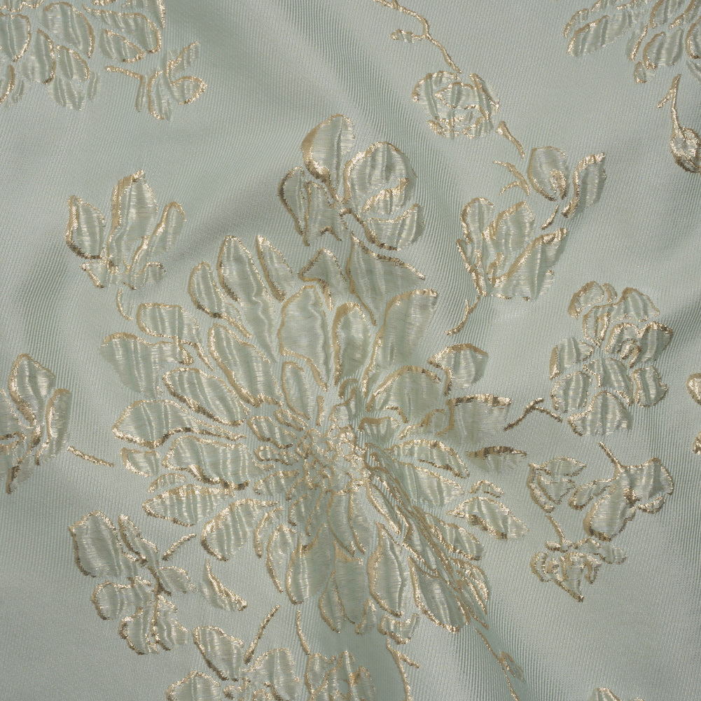 Metallic Brocade - Pale Mint and Gold Blossoming Stems - Joann Fabrics