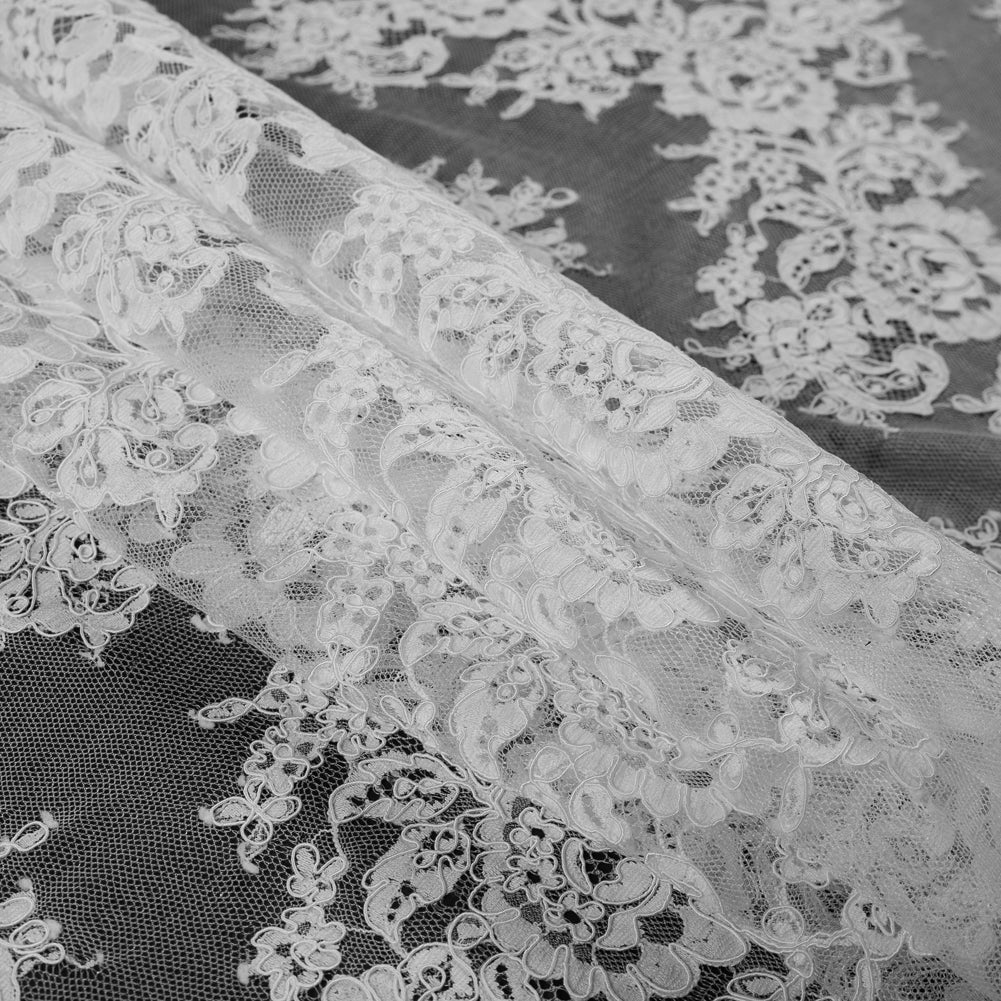 Fancy Corded Lace with Scalloped Eyelash Edges - Off-White Floral Chevrons - Joann Fabrics