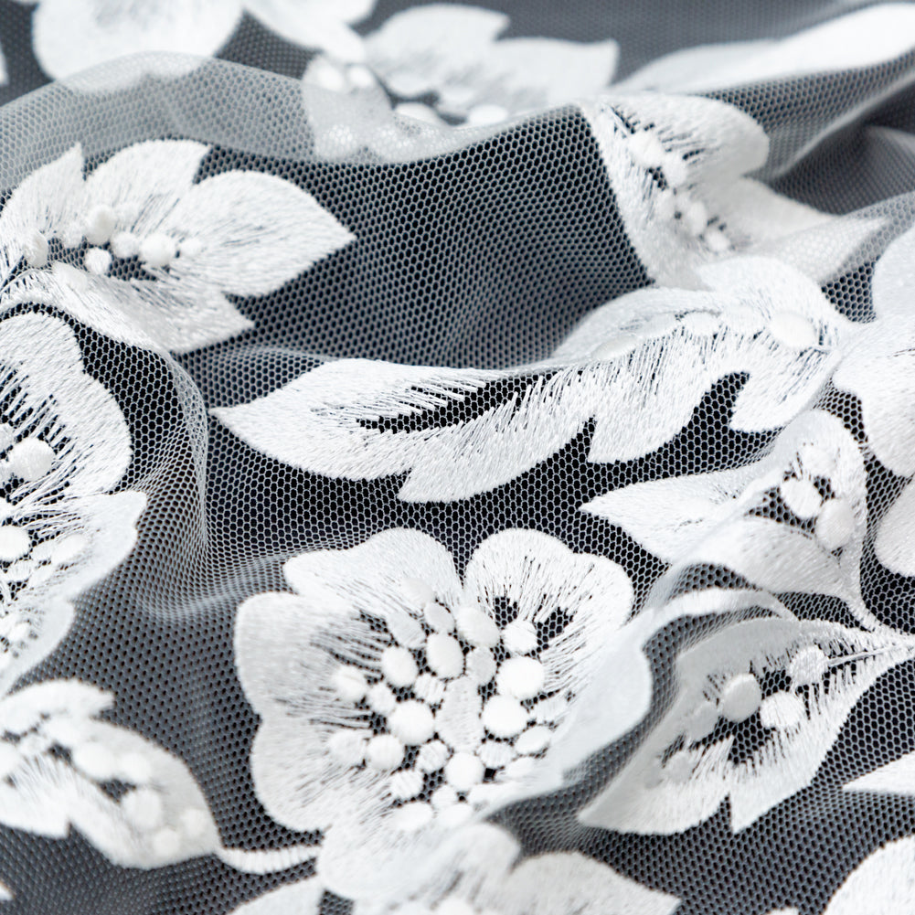 Embroidered Lace - White Floral on Ivory - Joann Fabrics