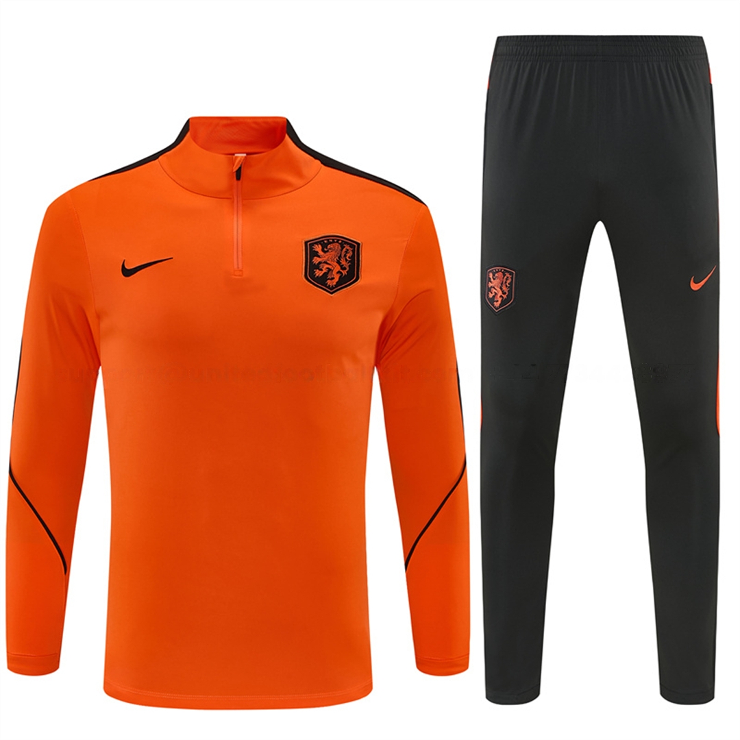 Netherlands 2026 Long Sleeves Training Set - Orange With Black Accents Top & Blue Pants - UnitedFutballJersey