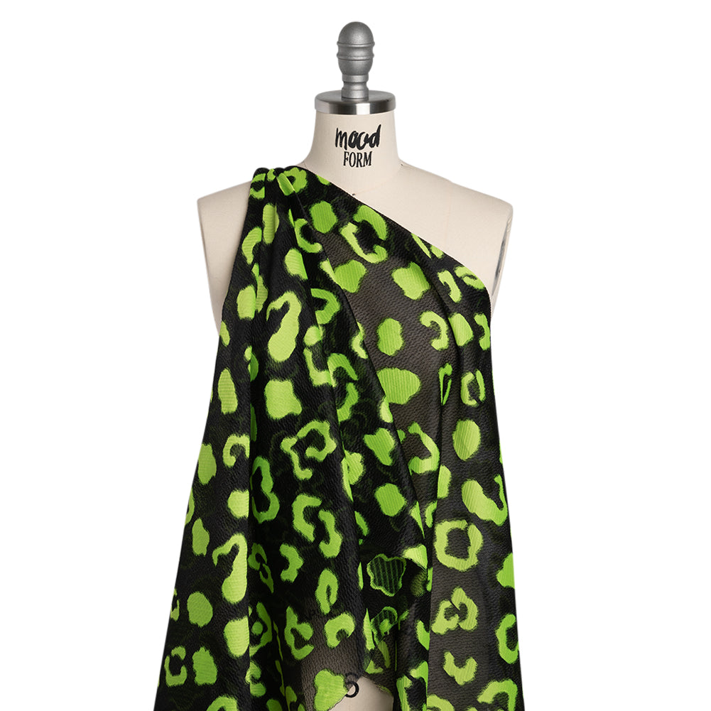 Lightweight Textured Burnout Brocade - Lime Green and Black Animal Spots - Joann Fabrics