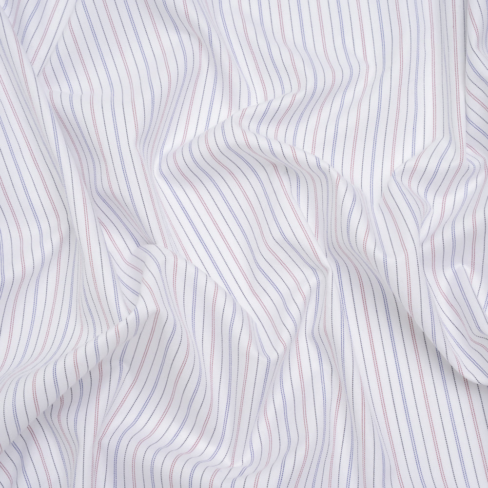 Cotton Herringbone Twill Shirting - White, Blue and Red Pinstripes - Deadstock - Joann Fabrics