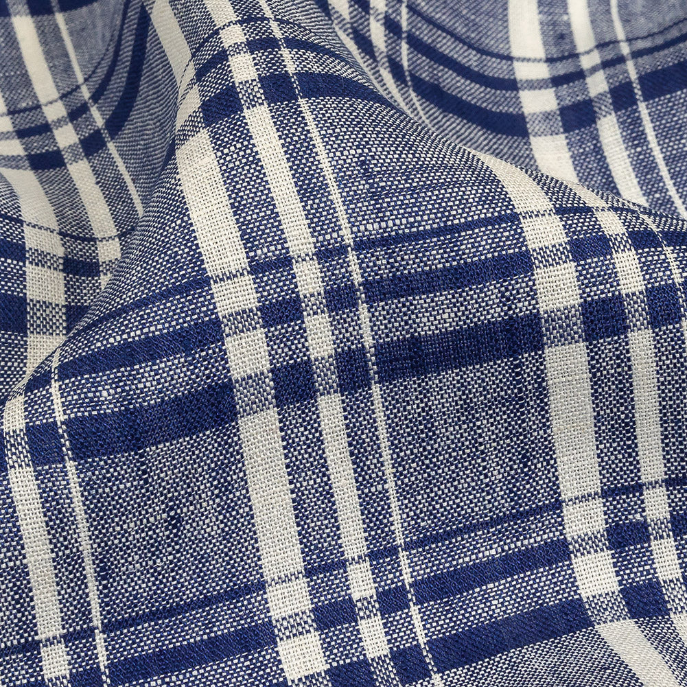 Navy Peony and White Plaid Medium Weight Linen Woven - Joann Fabrics