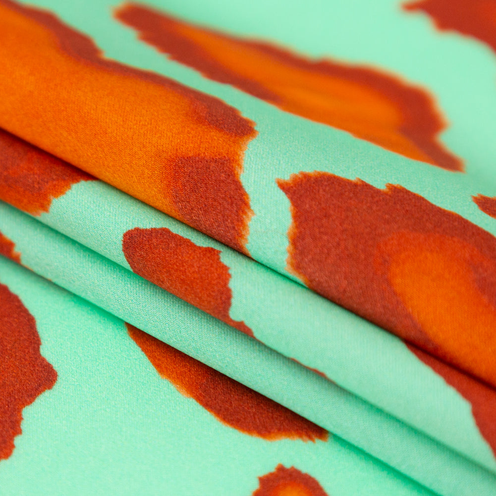 Mood Exclusive Italian Mint, Red and Orange Abstract Digitally Printed Silk Charmeuse - Joann Fabrics