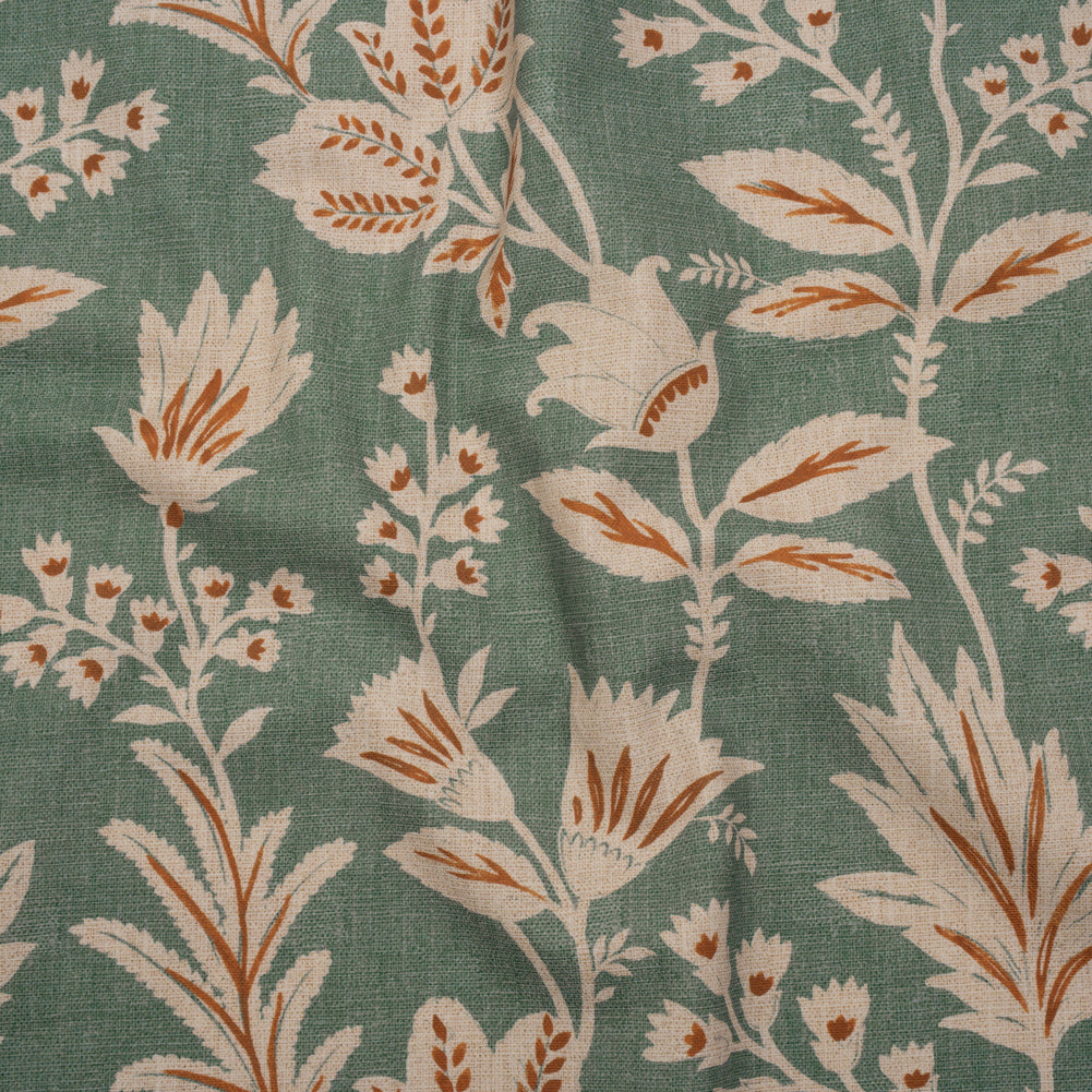 Printed Cotton Canvas - Kingfisher Leafy Sprays and Little Flowers - British Imported - Joann Fabrics
