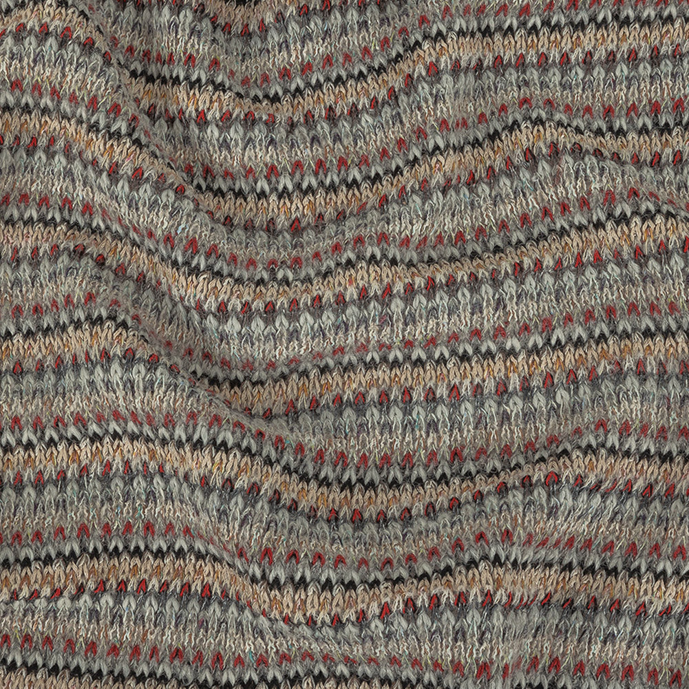 Italian Light Gray, Red and Saffron Striped Wool Sweater Knit - Joann Fabrics
