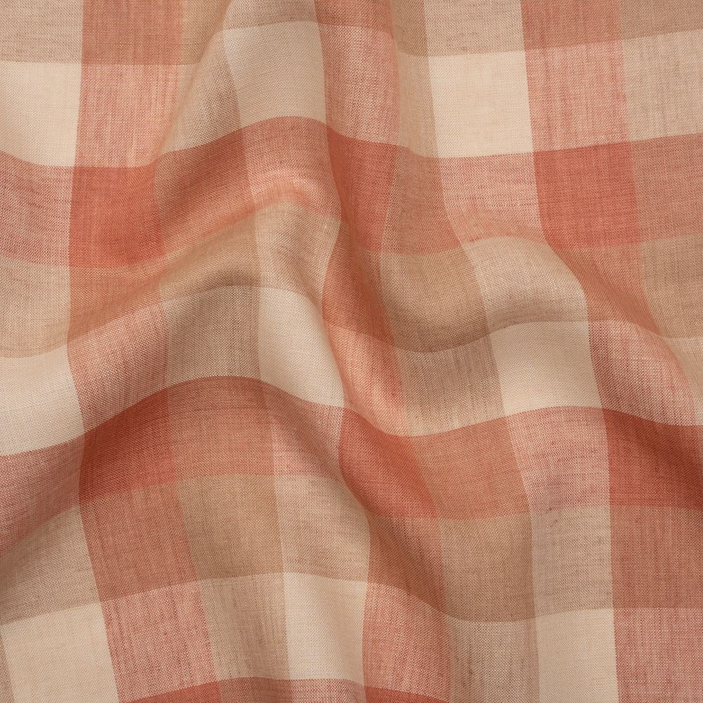 Medium Weight Linen Woven - Coral Pink, Beige and Cream Checkers - Joann Fabrics