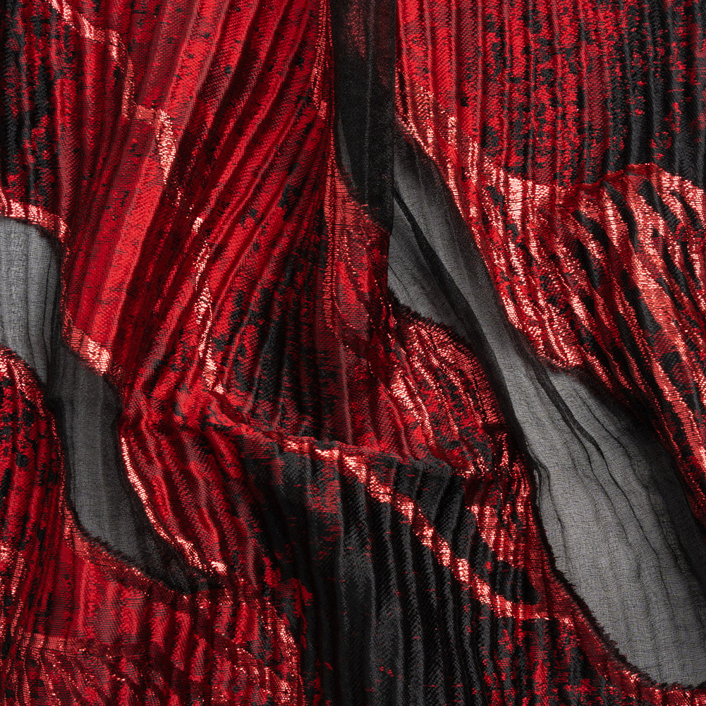 Metallic Red and Black Abstract Formations Ribbed Burnout Luxury Brocade - Joann Fabrics