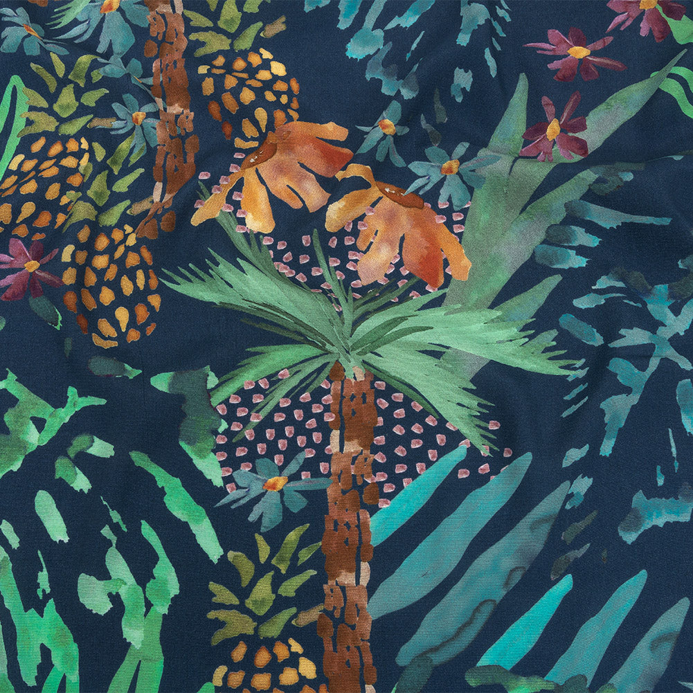 Sustainable Viscose Woven Print - Bright Navy and Green Painterly Palm Trees - Mood Exclusive Sundrenched Splash - Joann Fabrics