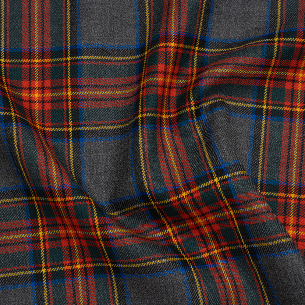 Virgin Wool Twill Made in Italy - Heathered Gray, Red and Yellow Plaid - Joann Fabrics