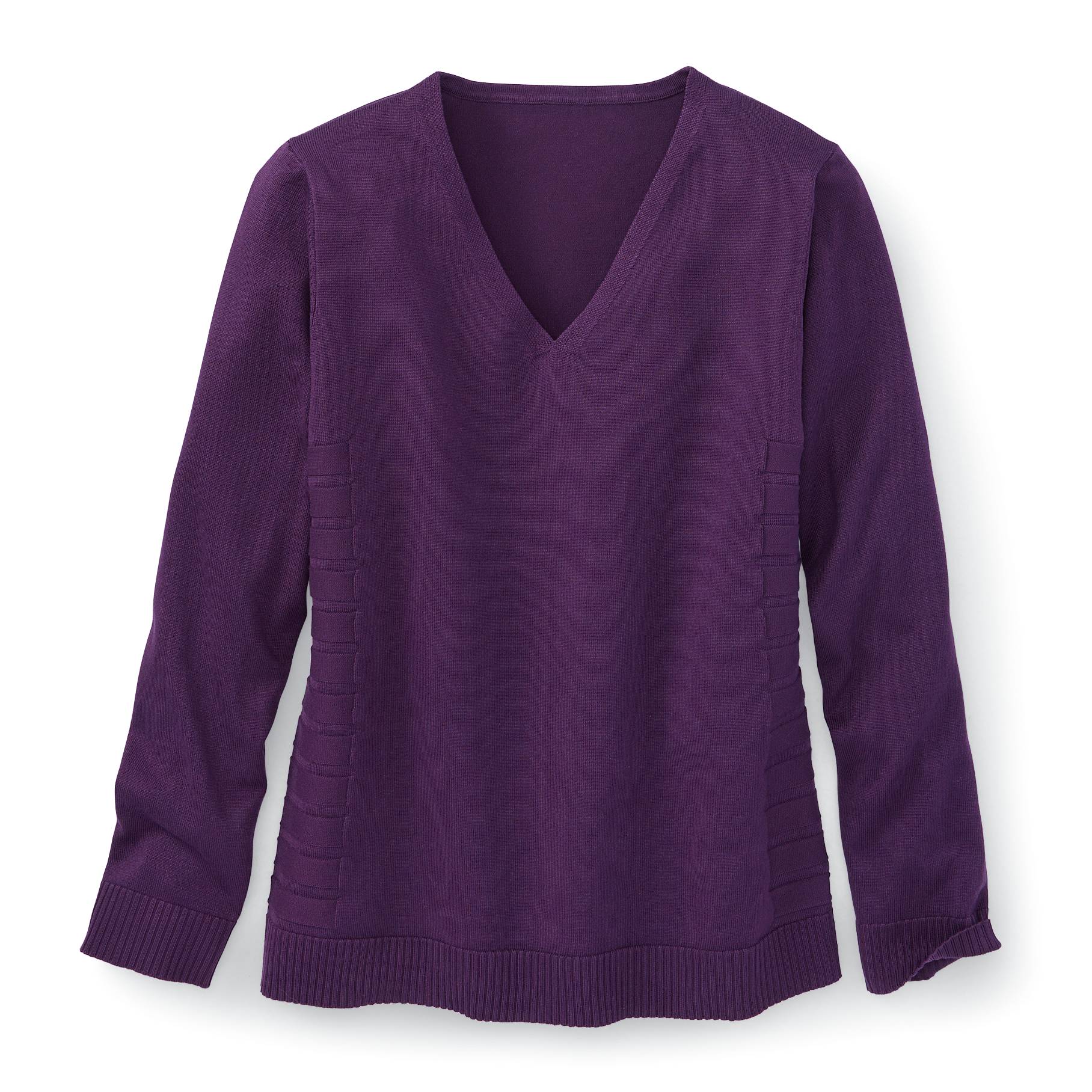 V-Neck Sweater, Wide-Ribbed Side Panels, Long Sleeves - Northstyle Catalog