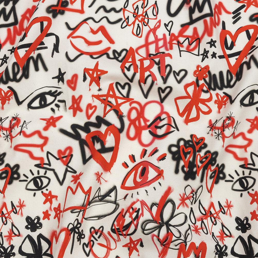Stretch Cotton Canvas - Red and Black Graffiti Doodles - Spontaneous Collaboration Print - Mood Exclusive Metro Collection - Joann Fabrics