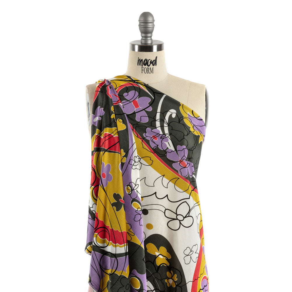 Lavender, Scarlet and Mustard Retro Floral Silk Jersey - Joann Fabrics
