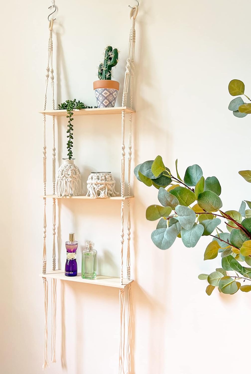 Macrame Wall Hanging Shelf - 3 Tier Wall Shelves Boho Wall Decor ...