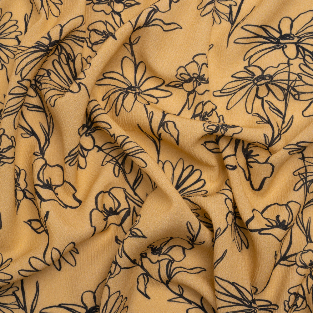 Mood Exclusive Beige Doodling Daisies Crinkled Gauzy Viscose Crepe - Joann Fabrics