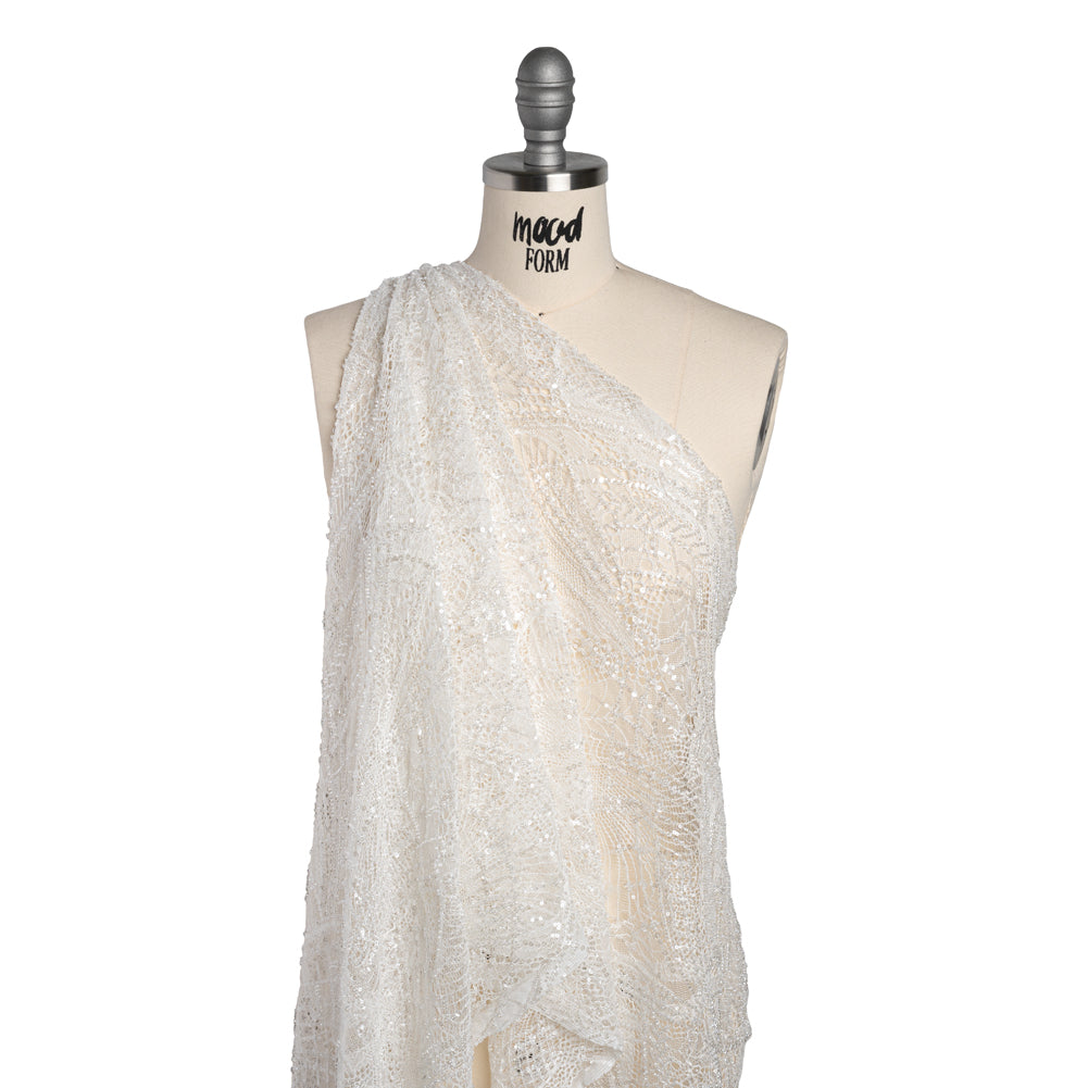Corded Lace with Clear Beads and Sequins and Finished Edges - White Abstract - Joann Fabrics