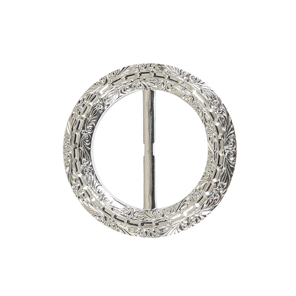 Vintage Silver Classical Swirls Round Slider with Faceted Silver Band - 2.375