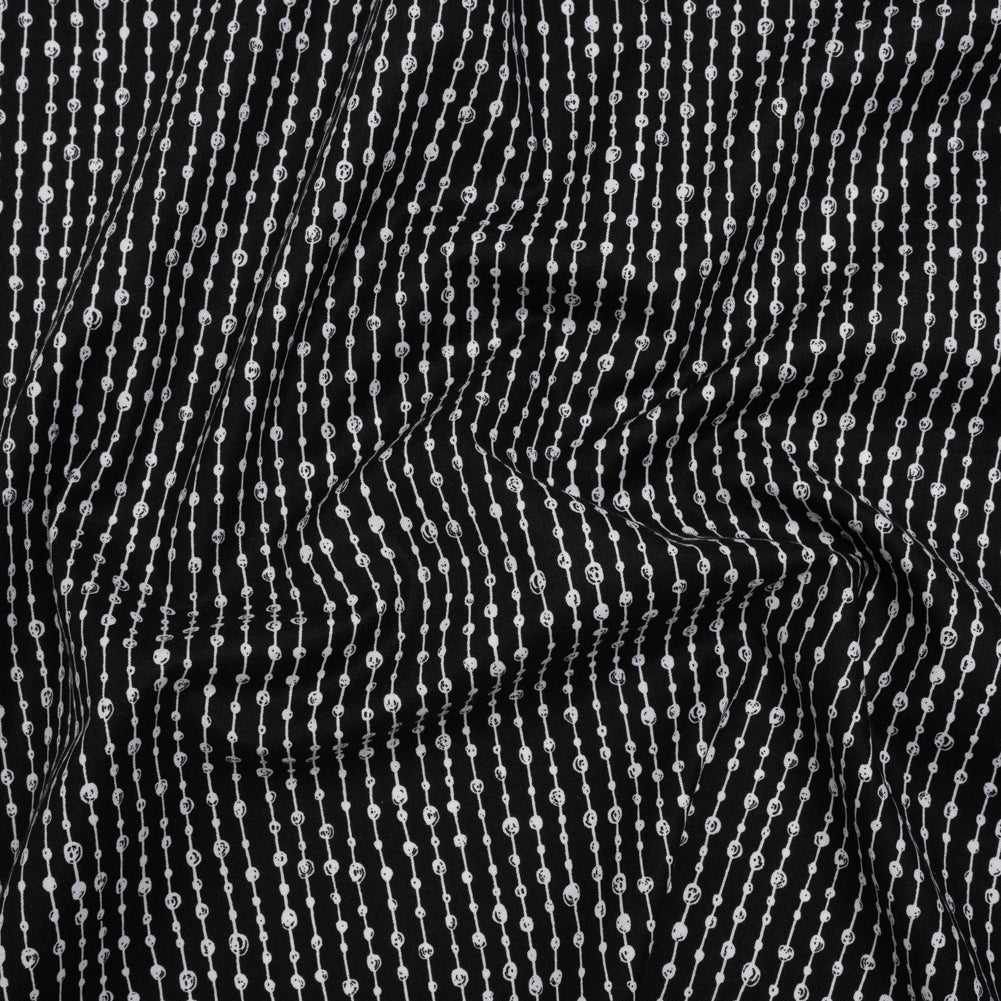 Printed Quilting Cotton by Patrick Lose for Northcott - White on Black Doodle Beaded Stripe - Basically Black & White Collection - Joann Fabrics