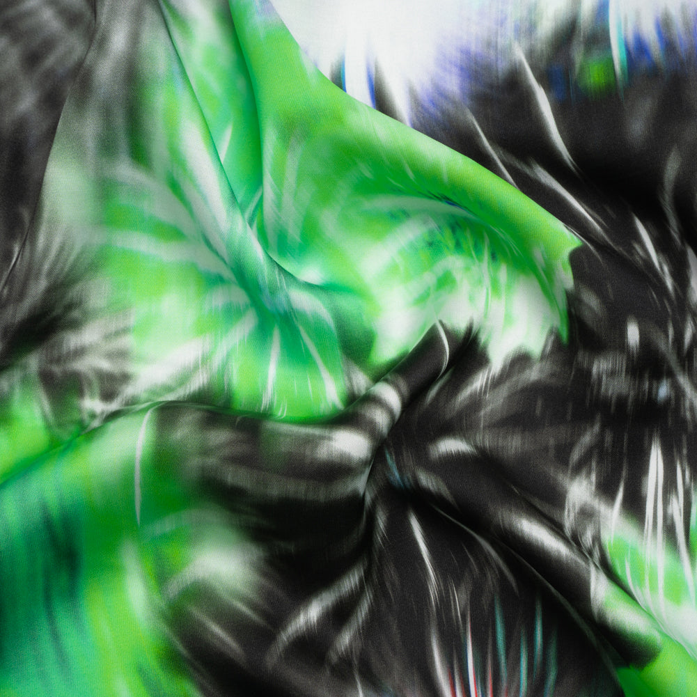 Sustainable and Recycled Viscose Satin Print - Green and Black Fireworks - Mood Exclusive Skyrockets in Flight - Joann Fabrics