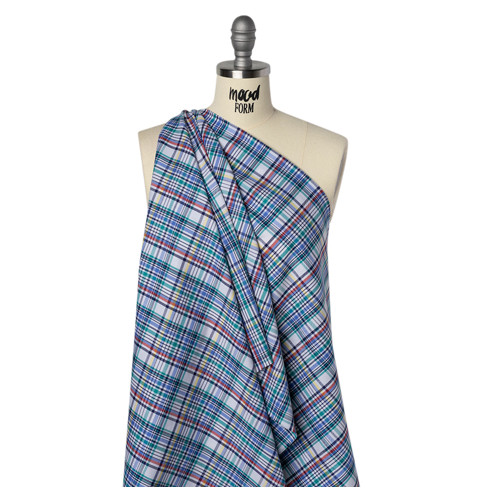 Cotton Twill Shirting - Blue, Green and Navy Colorful Plaid - Deadstock - Joann Fabrics