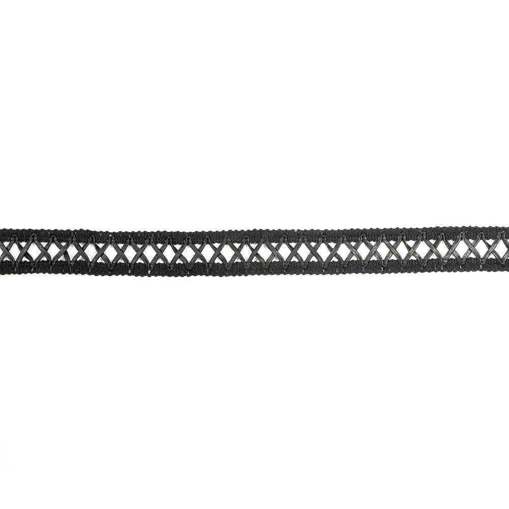 Italian Black Braided Faux Leather Trim - 1