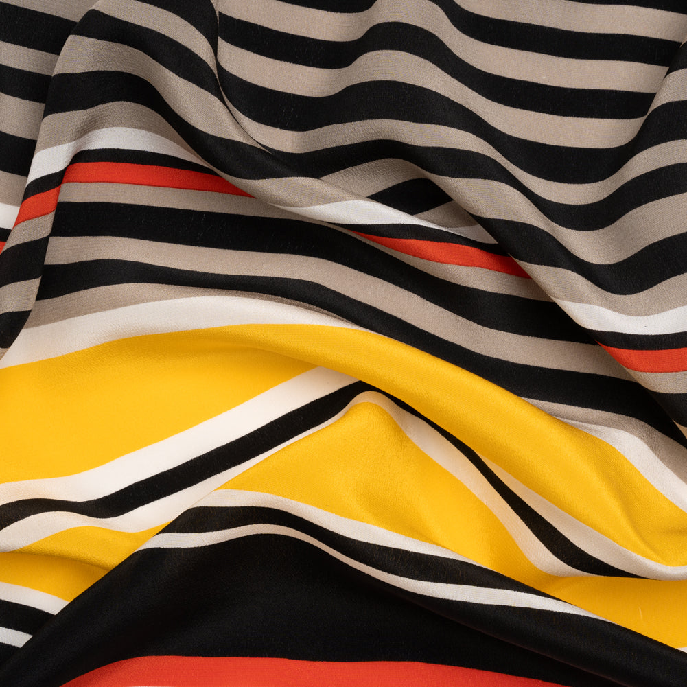 Red, Yellow and Black Barcode Stripes Silk Crepe de Chine - Joann Fabrics