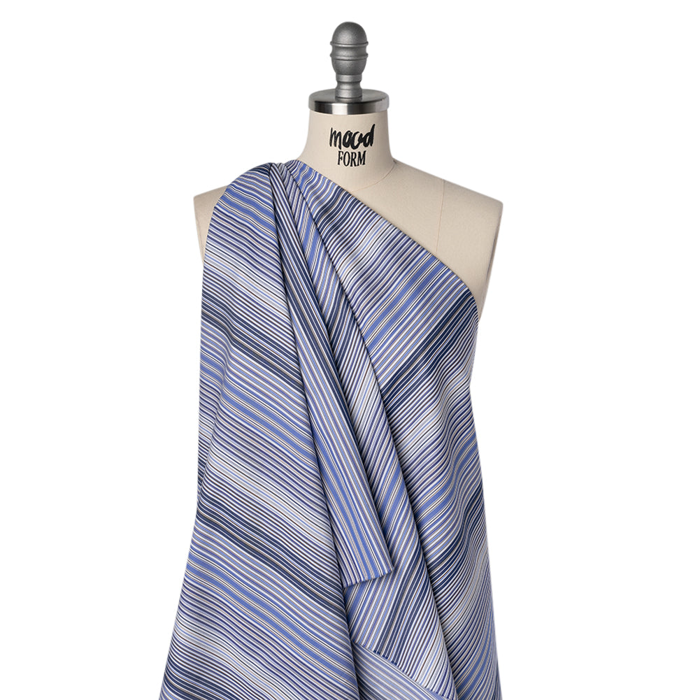 Cotton Shirting - Blue, Brown and White Barcode Stripes - Designer Deadstock - Joann Fabrics