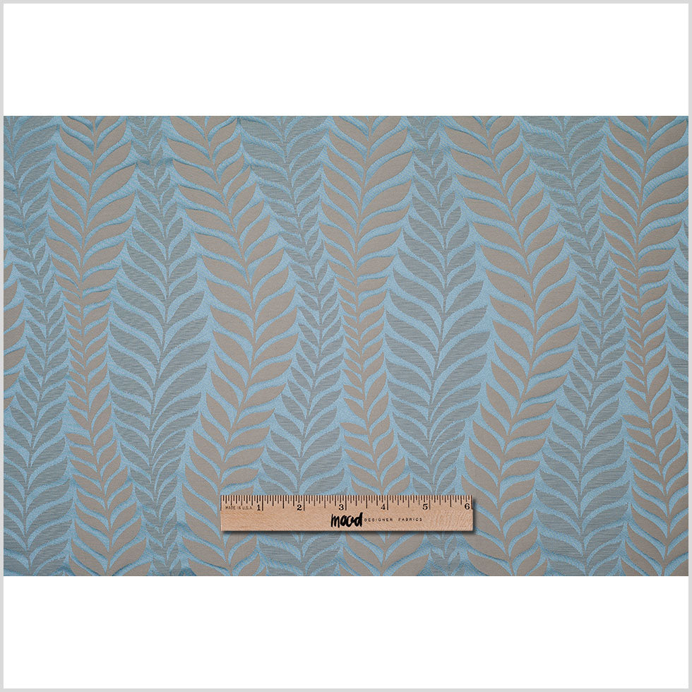 Canal Blue and Taupe Leaves Satin Jacquard - Joann Fabrics