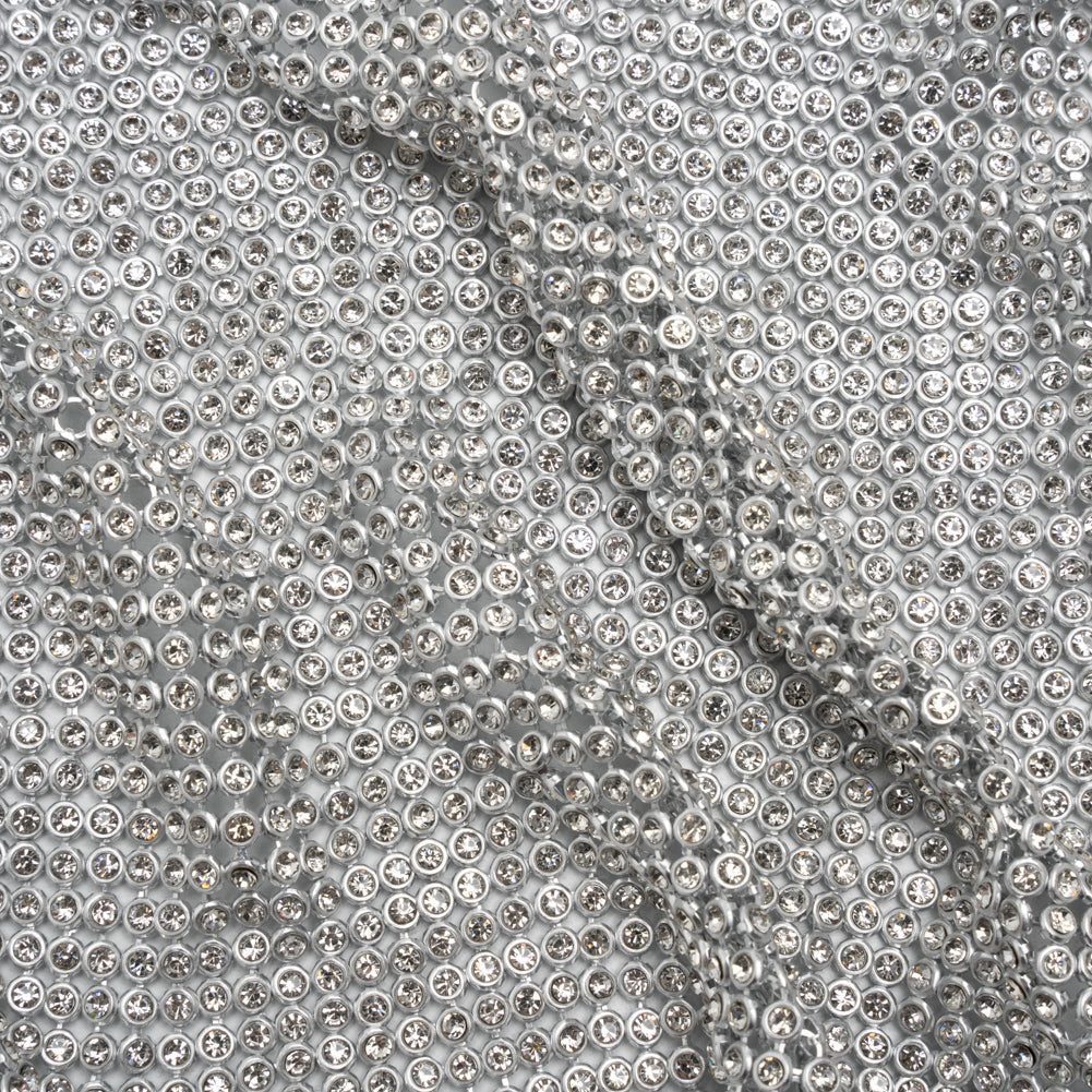 Rhinestone Aluminum Chainmail Fabric Panel, 4mm - Silver and Crystal - Astraia Collection - Joann Fabrics