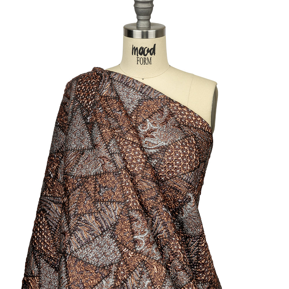 Metallic Silver, Jaffa Orange and Black Crazy Quilt Patchwork Luxury Brocade - Joann Fabrics