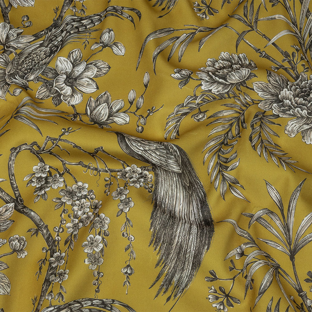 Polyester Microvelvet Print - Citrus Birds Perched in Paradise Florals - British Imported - Joann Fabrics