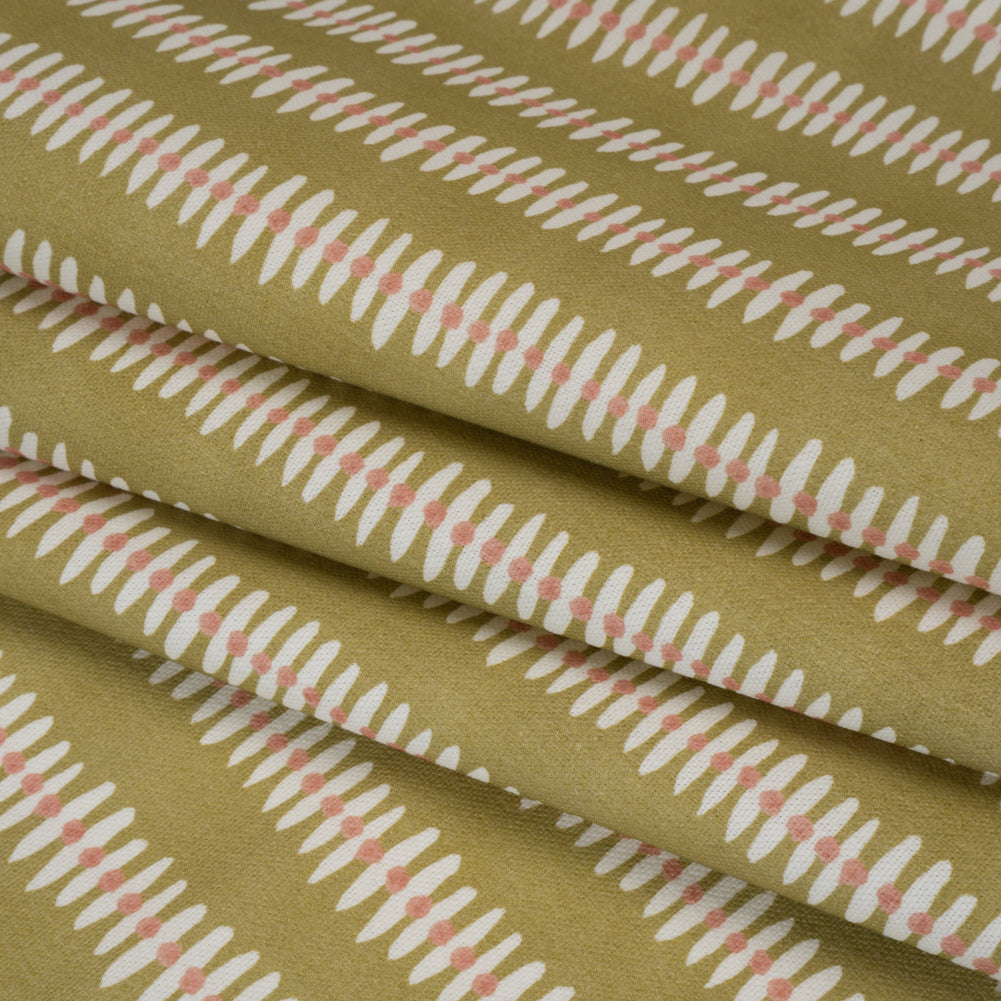 Cotton and Linen Canvas Print - Olive Dash and Dot Stripes - British Imported - Joann Fabrics