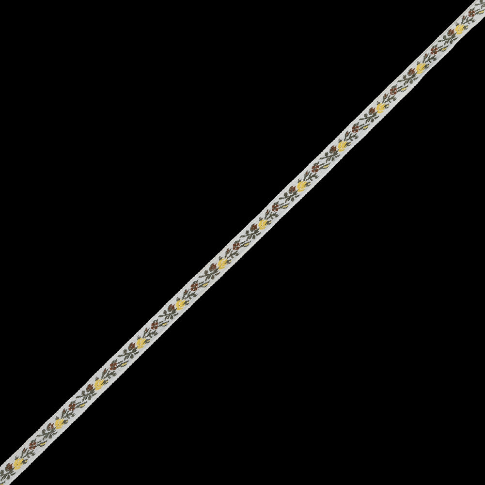 Yellow and White Floral German Jacquard Ribbon -  0.3125