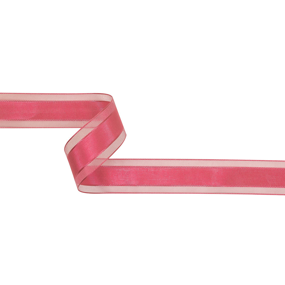 Pink Carnation Woven Ribbon with Sheer Organza Borders - 1