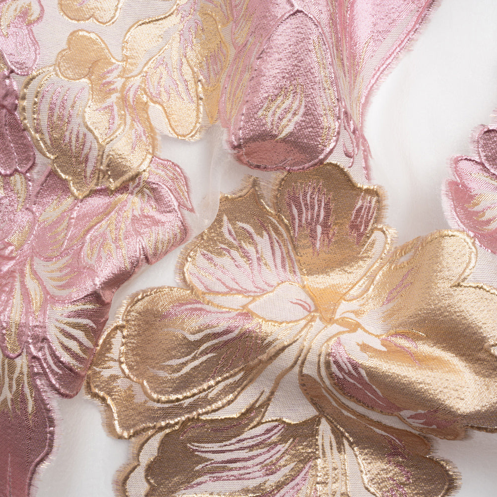 Metallic Pink, Gold and White Floral Luxury Burnout Brocade Panel - Joann Fabrics