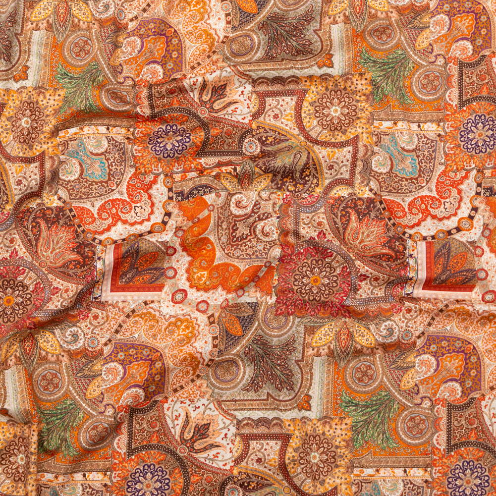 Stretch Cotton Sateen - Orange Patchwork - Gemlike Assemblage Print - Mood Exclusive Kenko Collection - Joann Fabrics