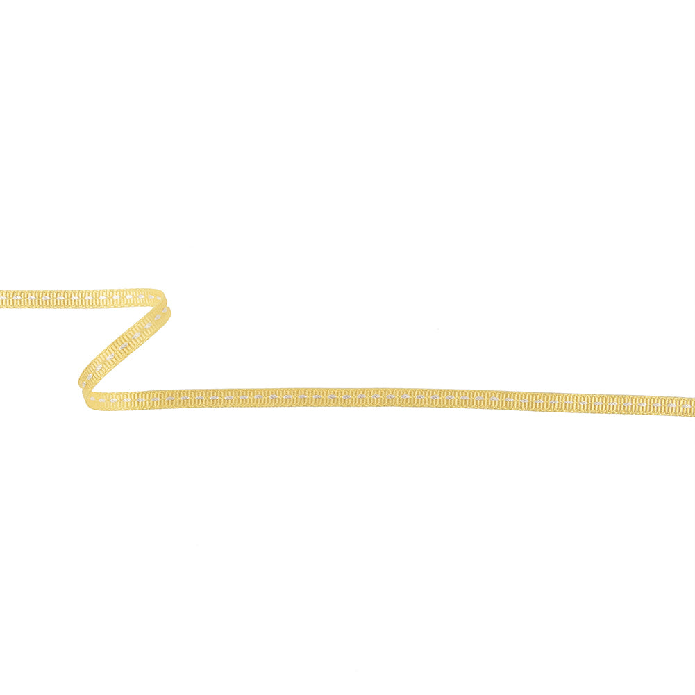 Light Yellow Grosgrain Ribbon with Bright White Stitching - 0.25