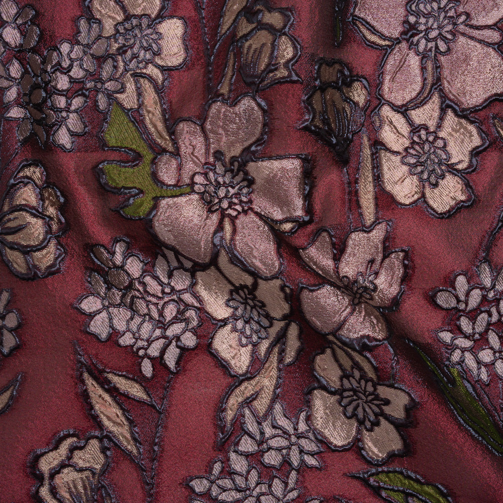 Metallic Burnout Brocade - Burgundy, Peachy Beige and Navy Festive Florals - Joann Fabrics