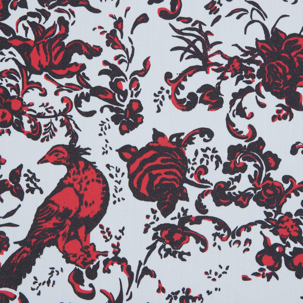Red, White and Black Bird of Paradise Printed Stretch Cotton Shirting - Joann Fabrics