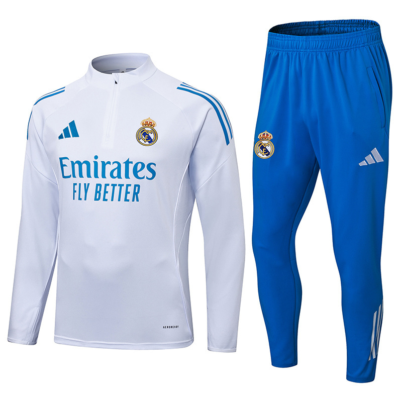 2025-2026 Real Madrid White Half-Pull Training Suit Football Shirt 1:1 Thai Quality Set 01