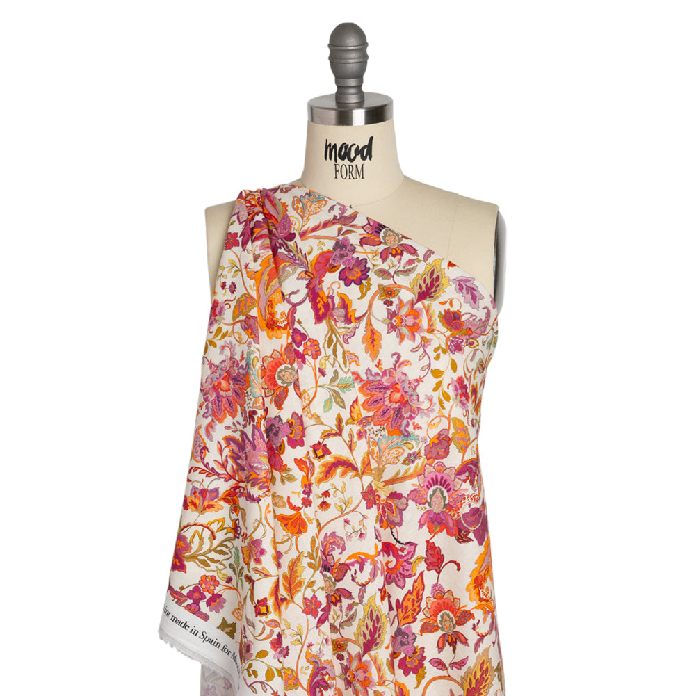 Linen and Rayon Woven - Pink and Orange Flowers - Mood Exclusive Firebird Florals Print - Joann Fabrics