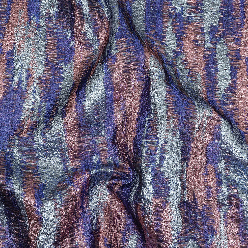 Metallic Royal Blue, Sky Blue and Pink Painterly Stripes Luxury Brocade - Joann Fabrics