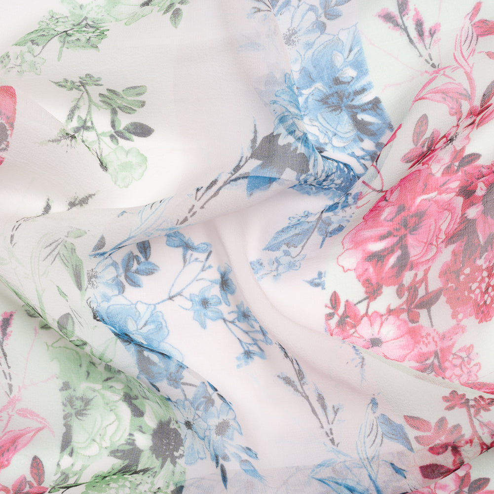 Green, Blue and Pink Floral Wavy Stripes Silk Chiffon - Joann Fabrics