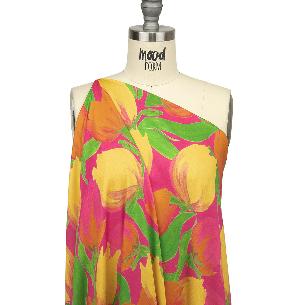 Rayon Challis - Pink and Orange Tulips - Keukenhof Print - Mood Exclusive Citrus Collection - Joann Fabrics