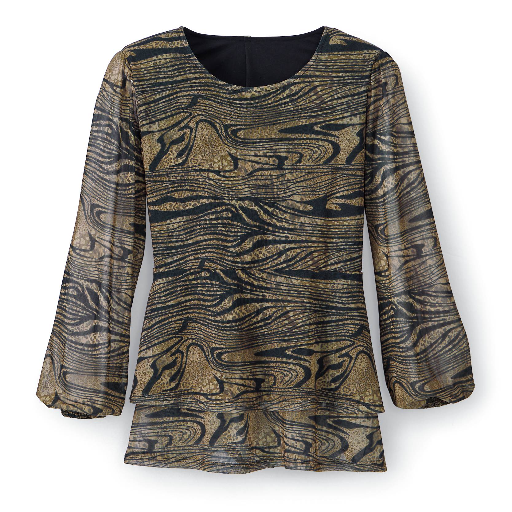 Tiered Mesh Print Top, Lined Body, Sheer Sleeves - Northstyle Catalog