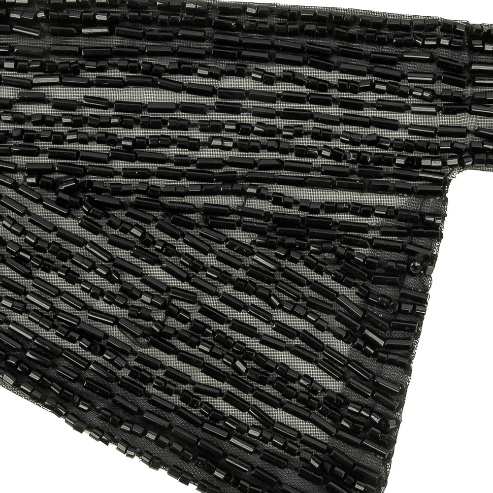 Vintage Black Geometric Glass Beaded Right Lapel Applique - 13