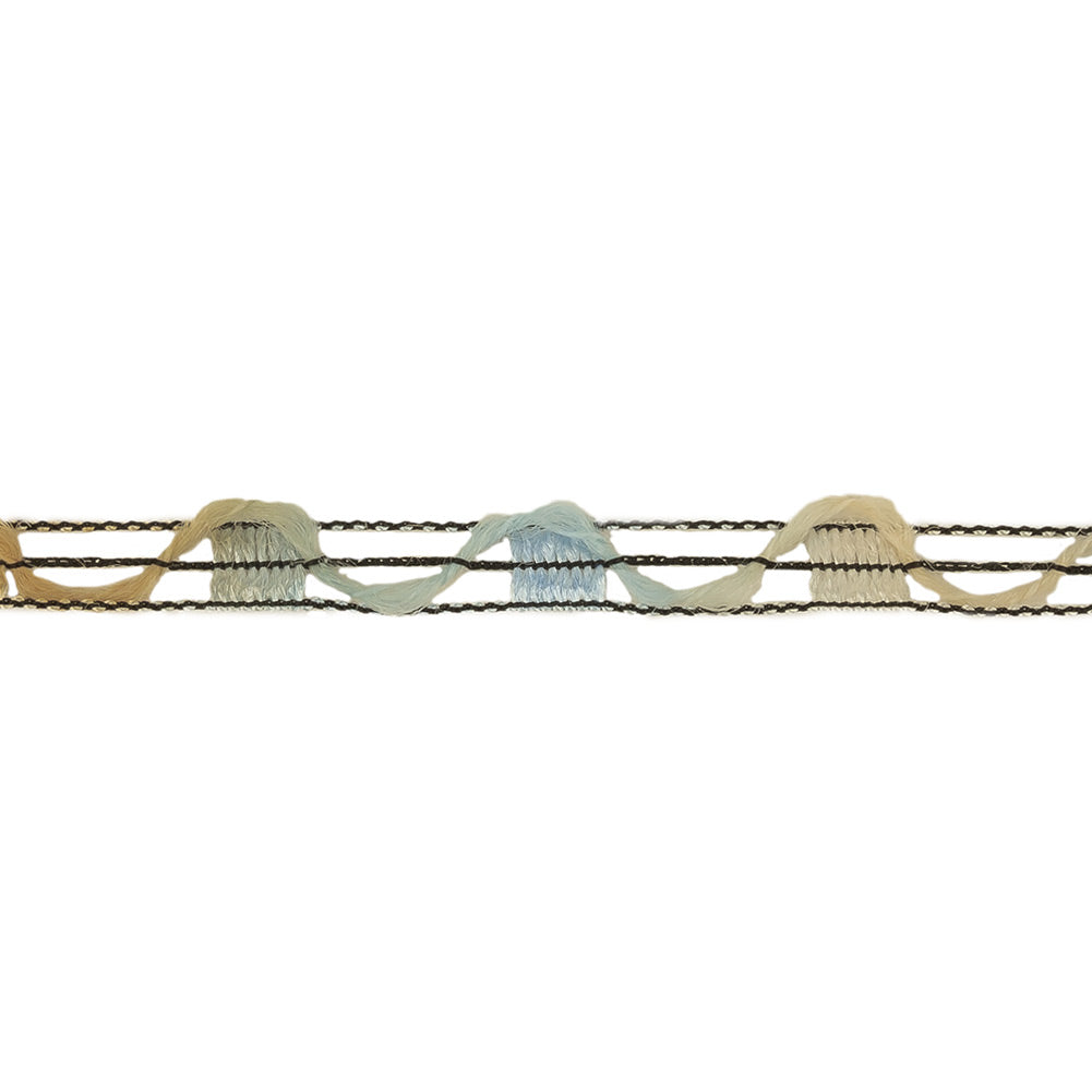 Blue, Beige and Black Variegated Rail Lace Trim - 0.375