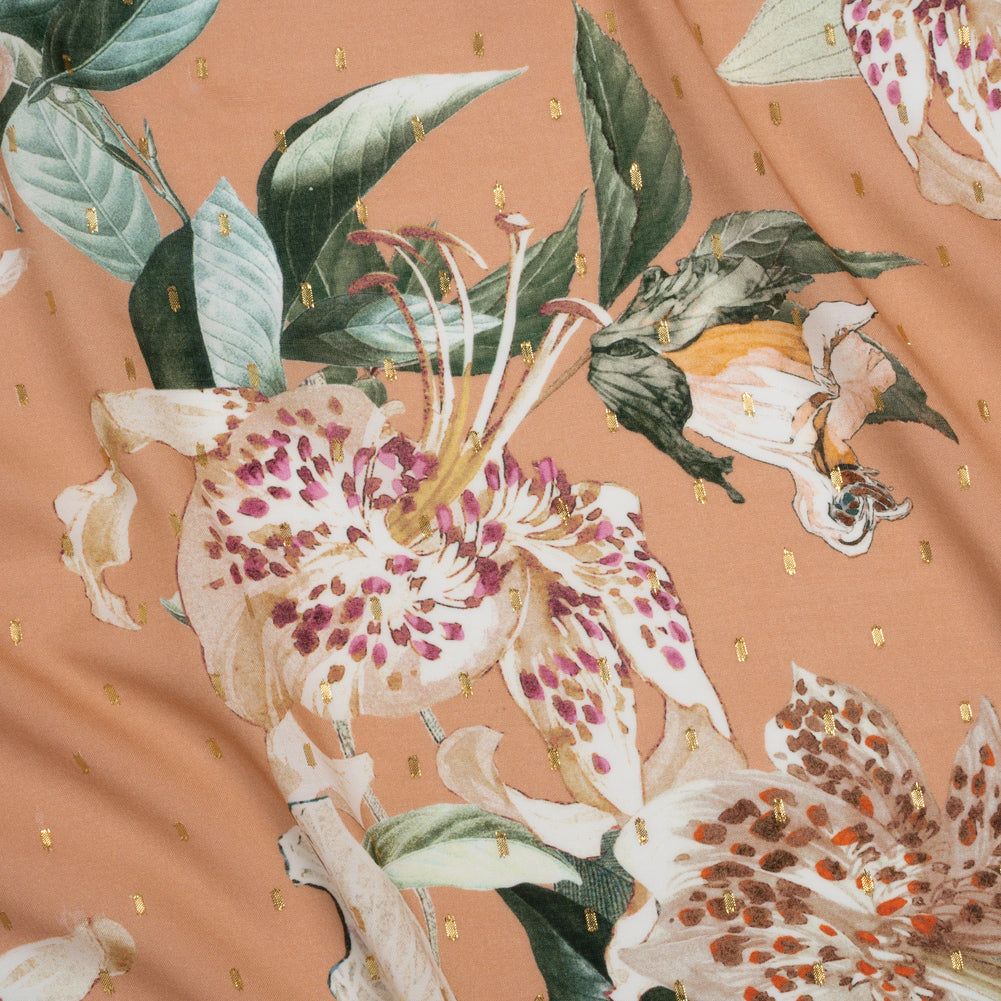 Rayon Batiste with Metallic Dots - Peach, White and Green Floral - Joann Fabrics