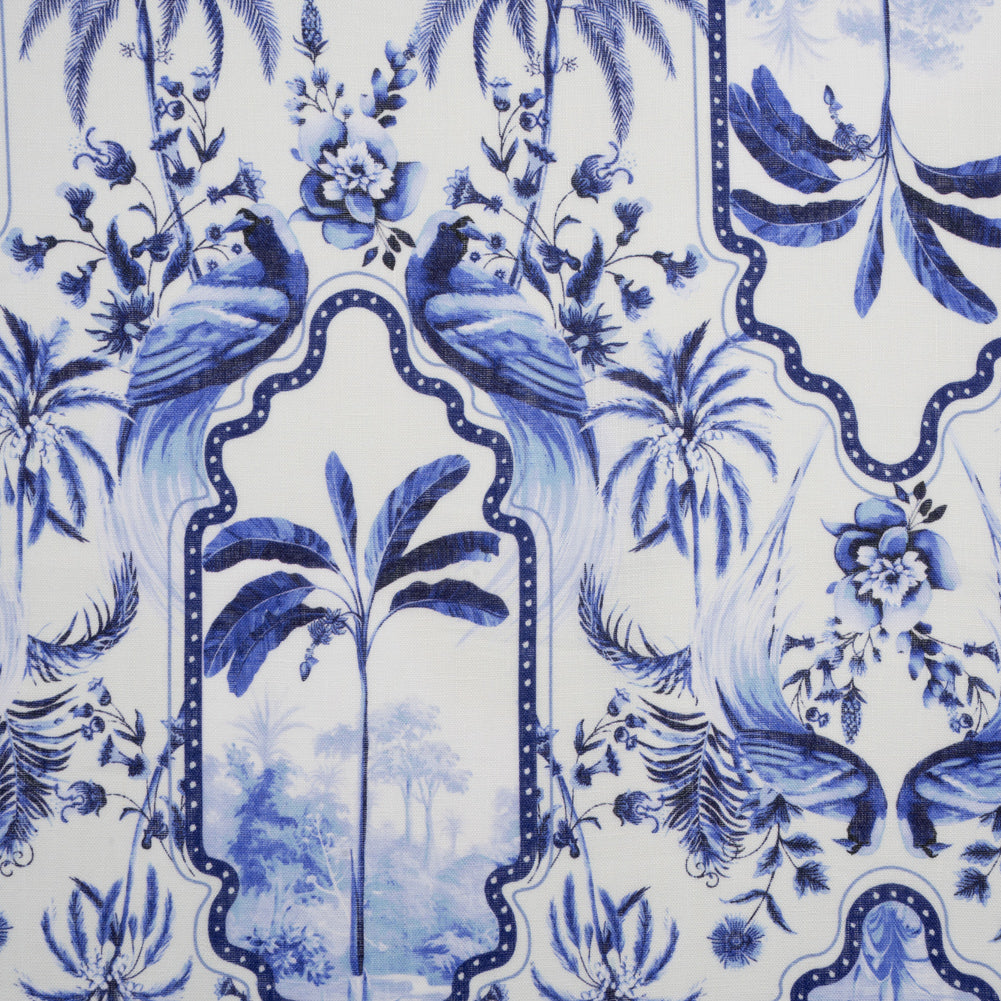 Lightweight Linen Woven - Blue and White Palms in Paradise - Joann Fabrics
